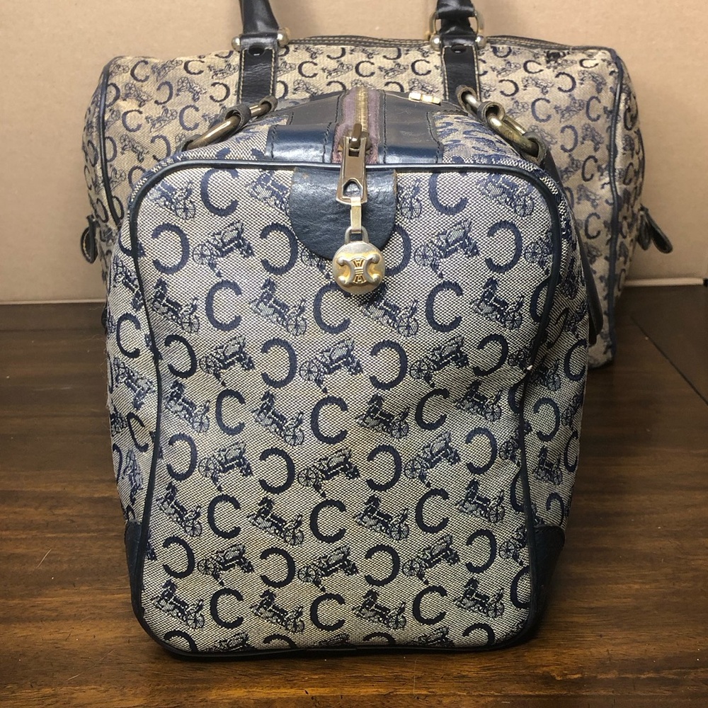CELINE Navy Blue and Grey Monogram Boston Carry On Overnight Travel Bag 30cm - Picture 4 of 17